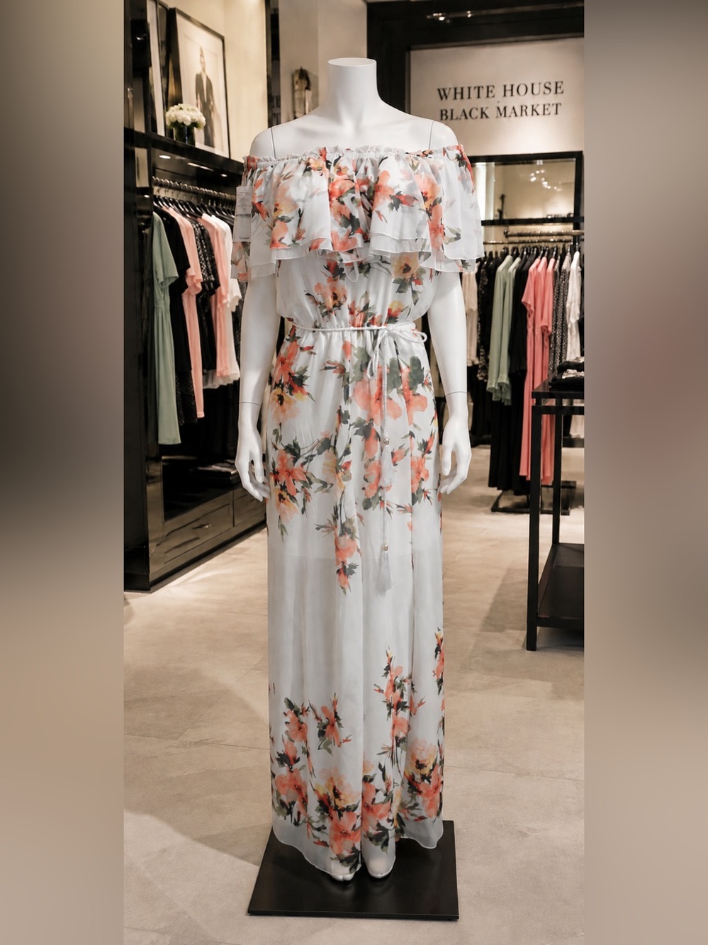 NWT White House Black Market Off-The-Shoulder Floral Maxi Dress Size Medium M - Picture 2 of 5